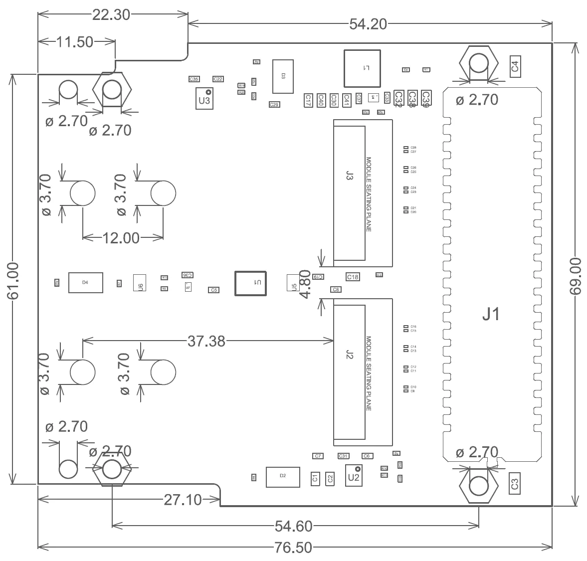 M.2 M-key Stack FMC mechanical drawing