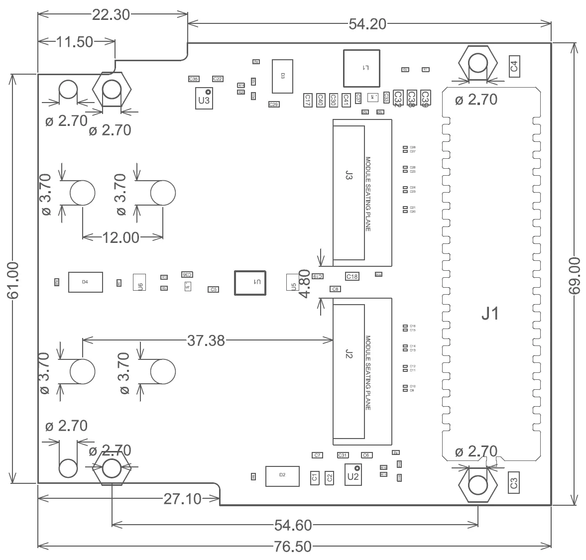 M.2 M-key Stack FMC mechanical drawing